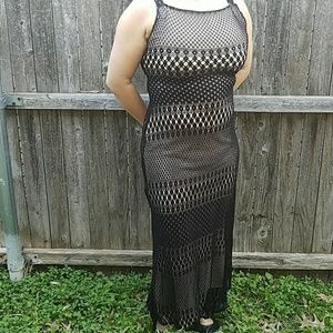 Black lace body con dress